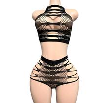 Conjunto Sensual Duas Peças Preto Sexy com Recortes em Tela Conjunto Sensual Duas Peças Preto Sexy com Recortes em Tela
