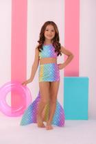 Conjunto Sereia Infantil 3 em 1 com Cauda Removível Biquíni Menina Luxo Para Praia Piscina Fantasia Verão Proteção UV Conjunto Sereia Infantil 3 em 1 com Cauda Removível Biquíni Menina Luxo Para Praia Piscina Fantasia Verão Proteção UV
