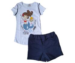 Conjunto Sereia Infantil Verão Camisa e Short Camiseta com Bermuda kit 2 peças Baby Girl