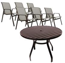 Conjunto Sevilha Mesa 1,20m Ripada Alumínio + 6 Cadeiras Piscina Jardim Jantar Conjunto Sevilha Mesa 1,20m Ripada Alumínio + 6 Cadeiras Piscina Jardim Jantar