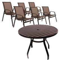Conjunto Sevilha Mesa 1,20m Ripada Alumínio + 6 Cadeiras Piscina Jardim Jantar