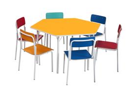 Conjunto Sextavado Adulto Amarelo c/ Cadeiras em Fórmica