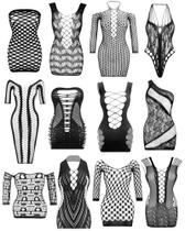 Conjunto Sexy de Bodysuit de Arrastão JDiction para Noite