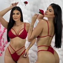 Conjunto Sexy Lingeire Renda Sem Bojo Sem Aro Rendado Strappy com Tiras