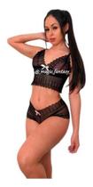 Conjunto Sexy Lingerie Calcinha Cropped Sem Bojo Com Renda