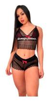 Conjunto Sexy Lingerie Cropped Sem Bojo Com Renda