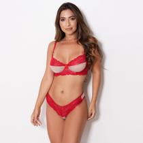 Conjunto Sexy sem Bojo e com Arco Transparente Tule Renda