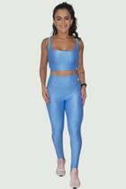Conjunto Shine Top Embutido Alça Grossa e Calça Canelado Wonder Azul Celeste