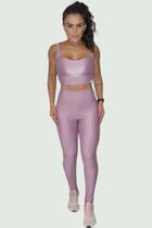 Conjunto Shine Top Embutido Alça Grossa e Calça Canelado Wonder Malva
