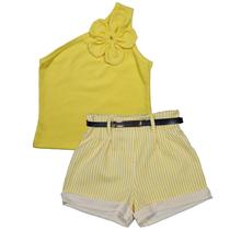 Conjunto Short Alfaiataria Cinto Blusinha Flor Menina