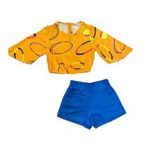 Conjunto Short azul e Bata Estampa Bambolê - Tamanho: 2 a 16