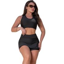 Conjunto short com saia e top 2 em 1 fitness academia suplex premium short saia