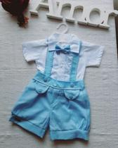 Conjunto short com suspensório e blusa de botão e gravata borboleta Conjunto short com suspensório e blusa de botão e gravata borboleta
