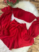 Conjunto Short + Cropped Ciganinha Manga Bufante (Vermelho)