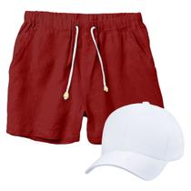 Conjunto Short de Linho Masculino + Boné Liso Estilo Casual Básico Ideal Para o Dia a Dia