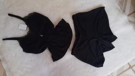 Conjunto short doll em microfibra com renda na cor preta