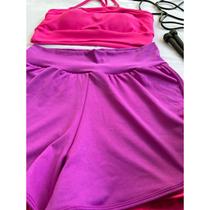Conjunto Short duplo Top com bojo removível Malha Suplex, Moda Fitness Para Academia -