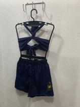 Conjunto short e cropped cor azul tamanho M