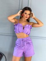 Conjunto short e Cropped grapiado