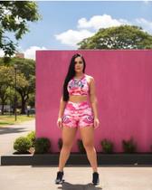 Conjunto short e top camuflado rosa com branco