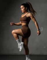 Conjunto Short E Top Feminino Esportivo Marrom roupa academia treino esporte