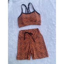 Conjunto Short e Top Fitness de Academia Estampado Cordinha