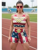 Conjunto short e top mulher maravilha estampado