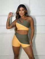Conjunto short e top Summer - Mostarda c/ verde militar