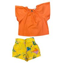 Conjunto Short Estampa Pipa e Blusa Laranja - Tamanho: 3 a 14