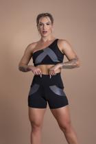 Conjunto Short Feminino Cintura Alta Com Bolso E Top Cropped Ombro Academia Fitness F7 NEW STYLE