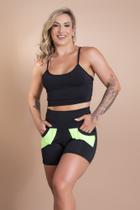 Conjunto Short Fitness Feminino Cintura Alta Bolso Cores E Top Cropped Alcinha Academia Treino F7 NEW STYLE