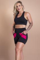 Conjunto Short Fitness Feminino Cintura Alta Com Bolso e Top Nadador Liso Academia Treino F7 NEW STYLE