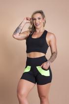 Conjunto Short Fitness Feminino Cintura Alta Com Bolso e Top Nadador Liso Academia Treino F7 NEW STYLE