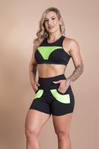 Conjunto Short Fitness Feminino Treino Cintura Alta Bolso E Top Tela Academia F7 NEW STYLE Conjunto Short Fitness Feminino Treino Cintura Alta Bolso E Top Tela Academia F7 NEW STYLE
