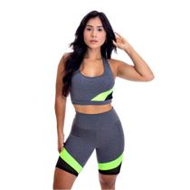 Conjunto Short Legging Mescla com Verde Neon Ellapro Fitness