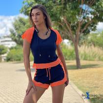 Conjunto short poderoso e camisa em azul marinho e em Neon Vibes