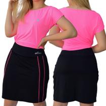 Conjunto Short Saia + Blusa Dryfit Moda Fitness Modesta Evangélica Poliamida Uv50+ Academia