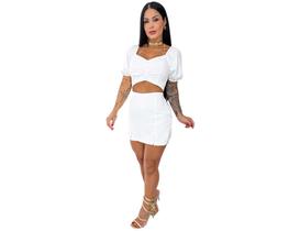 Conjunto Short Saia e Cropped em Alfaiataria Cléo Branco