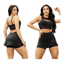 Conjunto Short Saia Fenda e Top Suplex Fitness Feminino