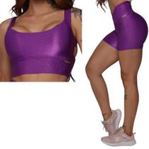 Conjunto Short Sense Glossy Purpura+Top Creta Moving Fitness