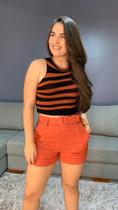 Conjunto short social com cinto, Cropped em tricot, TAM único, dona da moda Conjunto short social com cinto, Cropped em tricot, TAM único, dona da moda