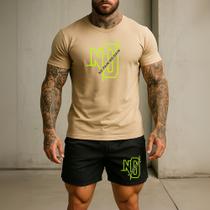 Conjunto Short TACTEL Com Camiseta Estampada No Pain No Gain Símbolo Verde Conjunto Short TACTEL Com Camiseta Estampada No Pain No Gain Símbolo Verde