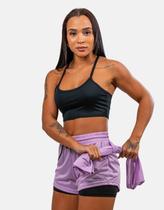 Conjunto Shorts 2 Em 1 + Top Preto Academia Cross Esportes