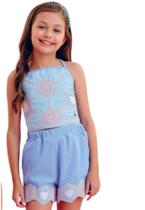 Conjunto Shorts Azul Bordado Infantil Petit Cherie