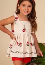 Conjunto Shorts Bata Linho Flores Pakita