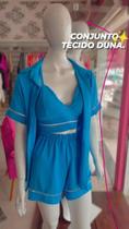 Conjunto shorts cropped e camisa azul