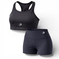 Conjunto Shorts Curto + Top Meia Lua Poliamida Summer Pro Preto Conjunto Shorts Curto + Top Meia Lua Poliamida Summer Pro Preto