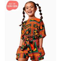 Conjunto Shorts e Top Patchwork de Frutas - Kids - Camu Camu
