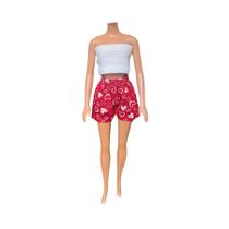 Conjunto Shorts e Top Vermelho Estampado para Bonecas BTYNA
