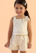 Conjunto Shorts Infantil Festa Bege Petit Cherie